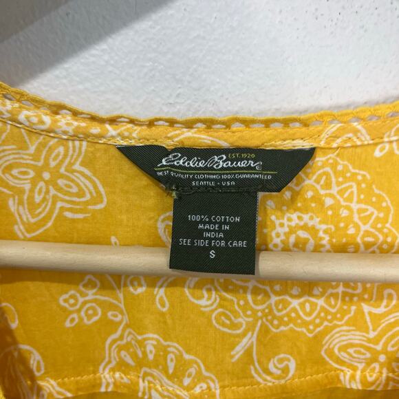 Eddie Bauer 100% Cotton Yellow Paisley Fit & Flare Dress Boho Sz S - Picture 3 of 6